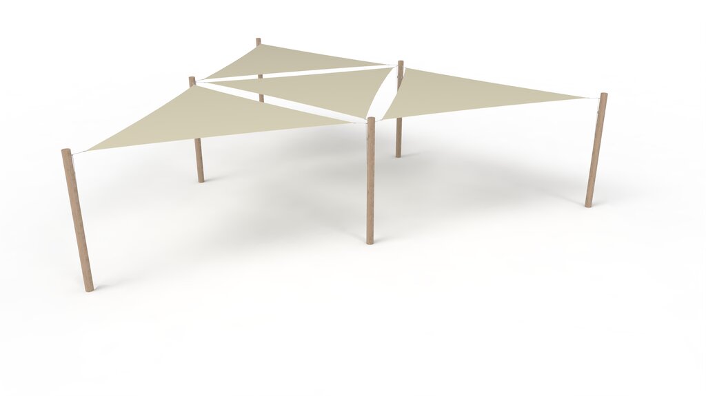 PE-Sonnensegel-System 4 Segel (4x4x4 m) + 6 Pfosten