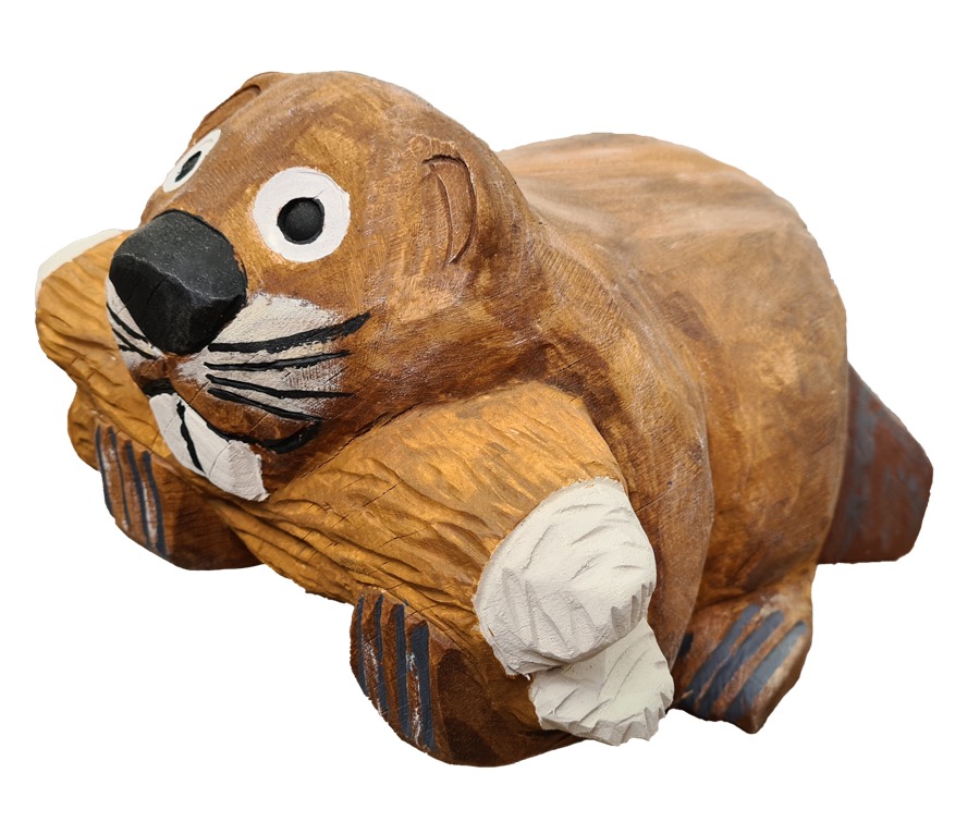Pfostenkopf/Schnitzfigur Biber mit Holz -