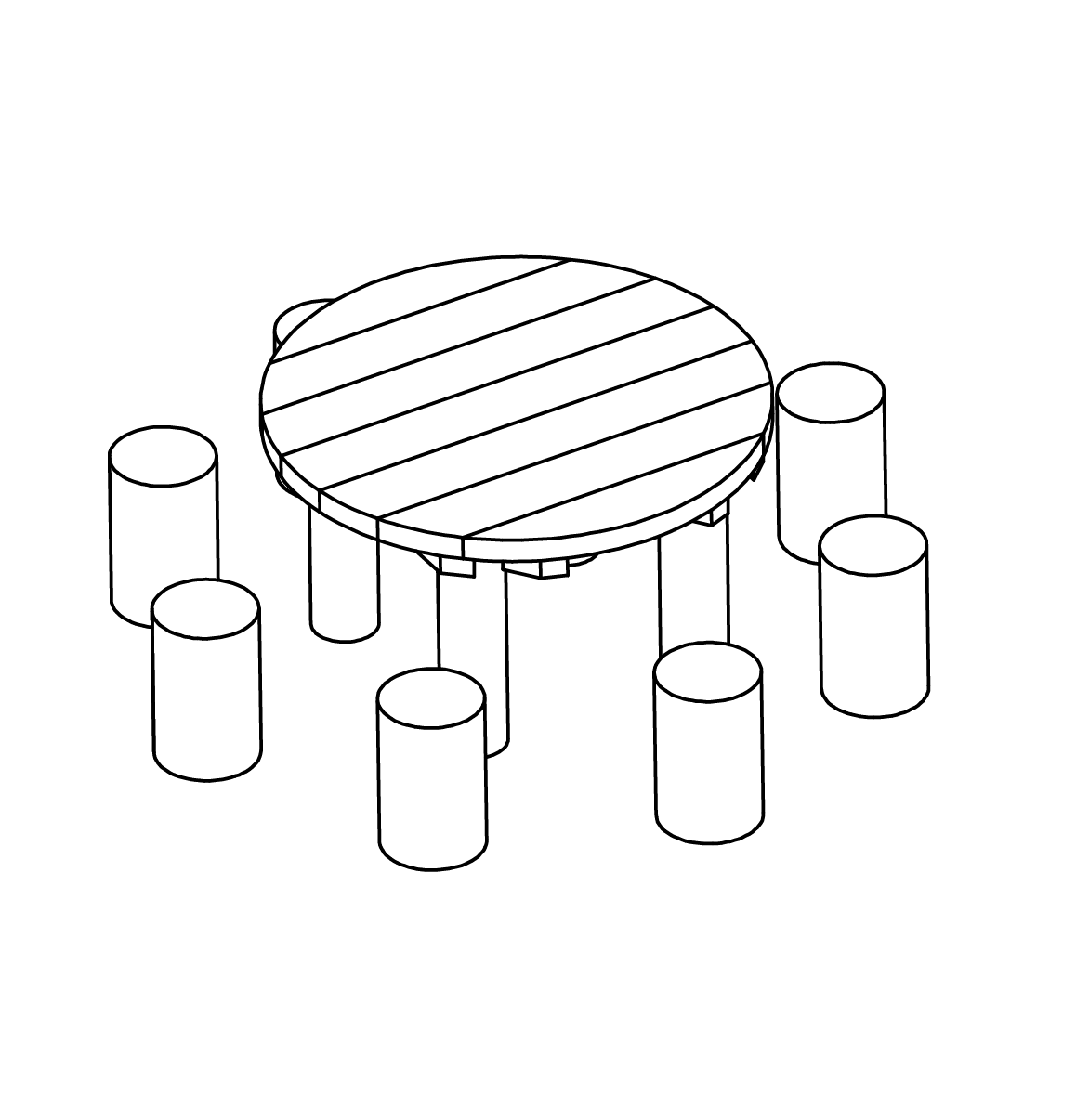 Kleine Sitzgruppe mit 8 Hockern