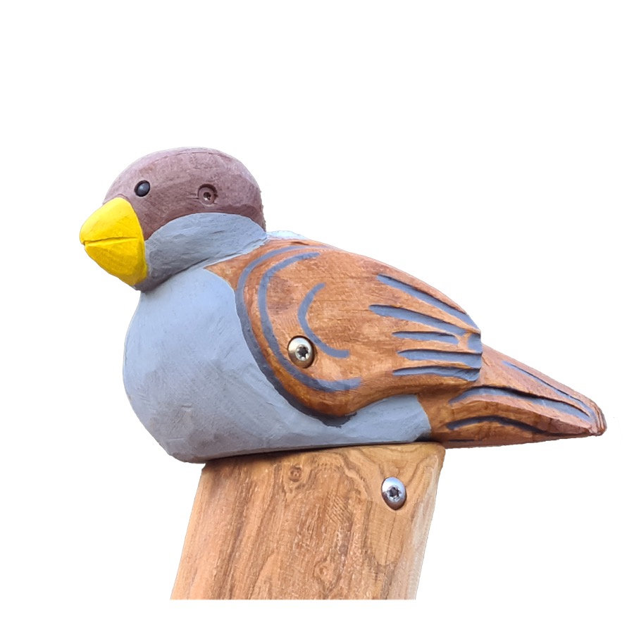 Pfostenkopf/Schnitzfigur Spatz -