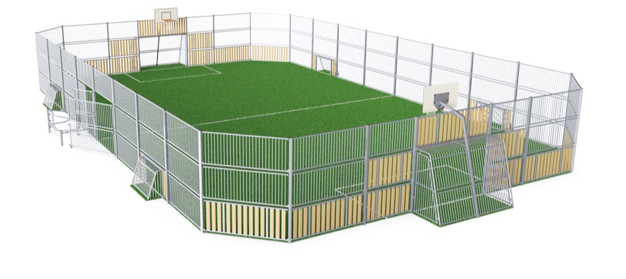 MUGA, 18 x 26 m, Seitenhöhe 3 m, Stahl-Holzoptik FRE600901