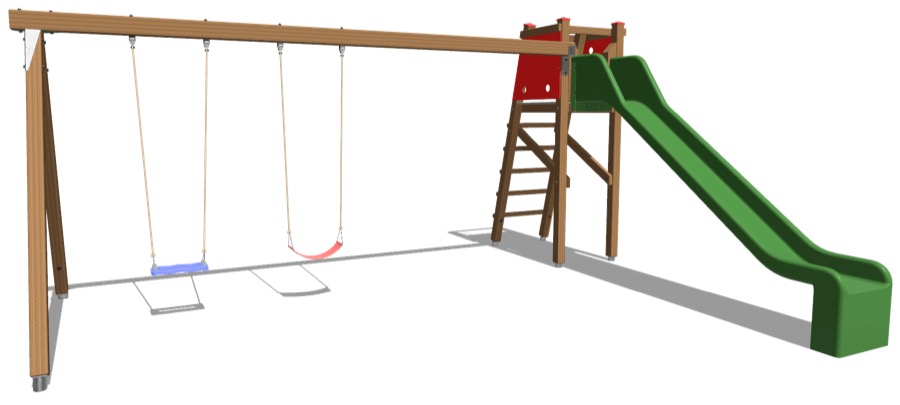 Rutschbahn mit Aufstieg und Doppelschaukelanbau Podesthöhe 140 cm