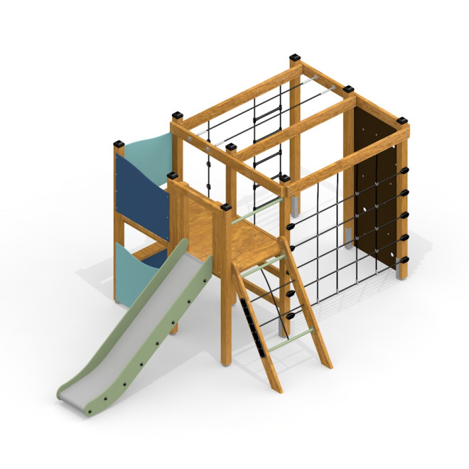 Klettergerüst mit Kletterwand und Rutsche