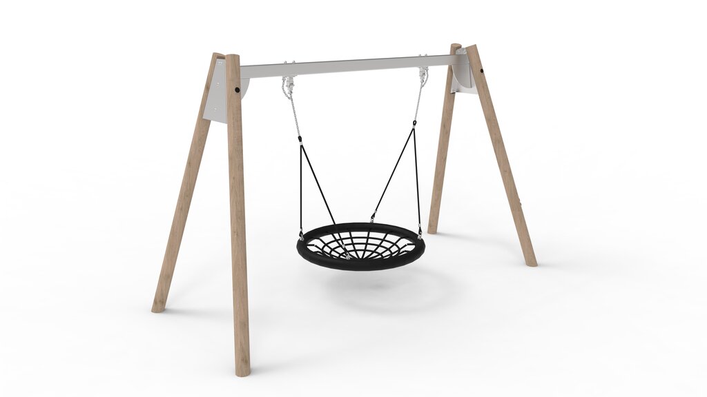 Stahlschaukel mit Robinienpfosten und Vogelnest