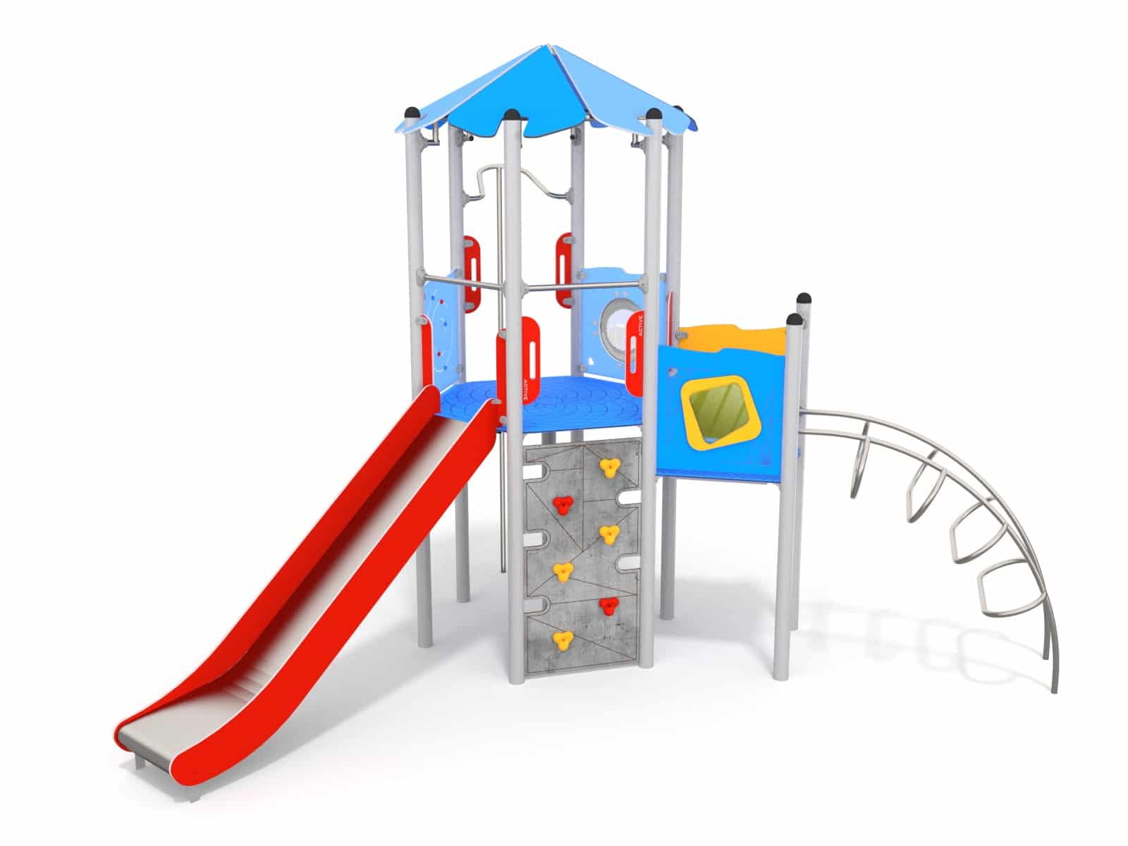 Turm mit Rutsche und Feuerstange für den Spielplatz