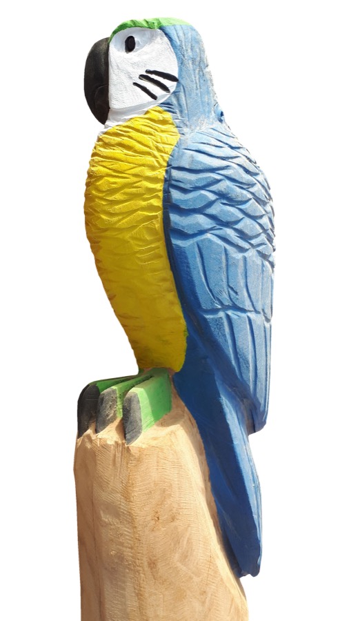 Pfostenkopf/Schnitzfigur Papagei blau -