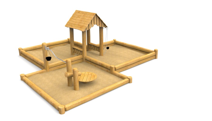 Dreifach-Sandkasten mit Häuschen