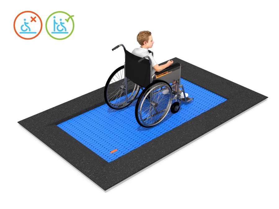 Inklusives Trampolin für Kinder im Rollstuhl