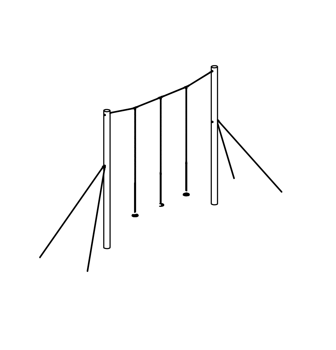 Schwingseilgerät mit Pendelsitzen und Abspannungen