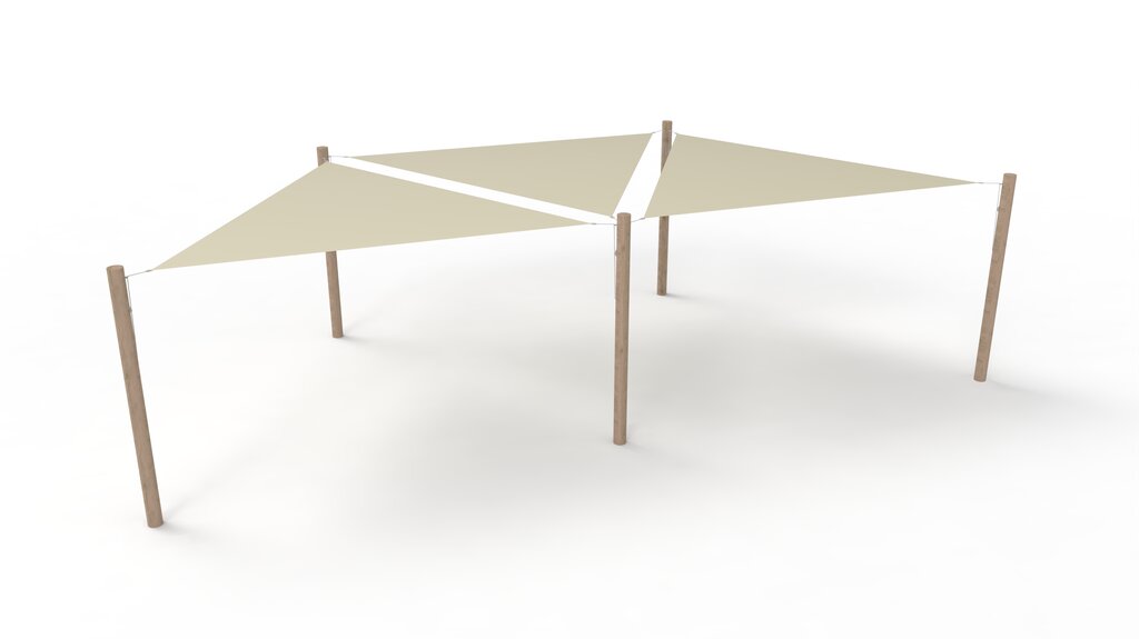 PE-Sonnensegel-System 3 Segel (3.6x3.6x3.6 m) + 5 Pfosten