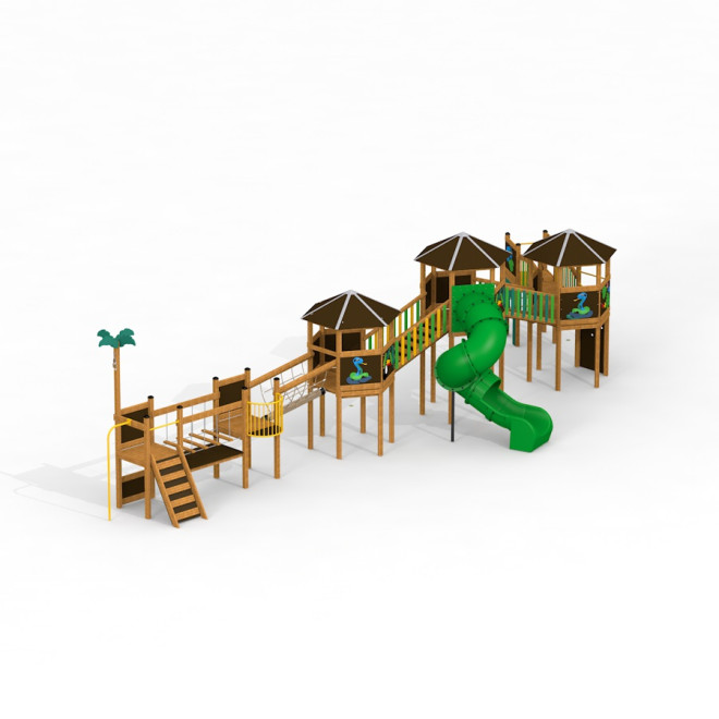 Dschungeldorf Spieltürme mit Spiralrutsche