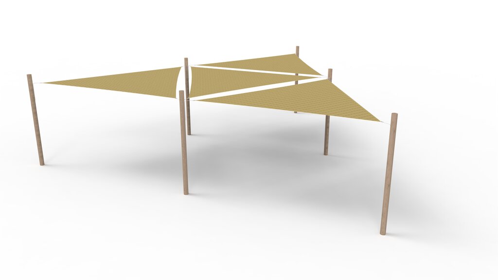 HDPE-Sonnensegel-System 4 Segel (3.6x3.6x3.6 m) + 6 Pfosten