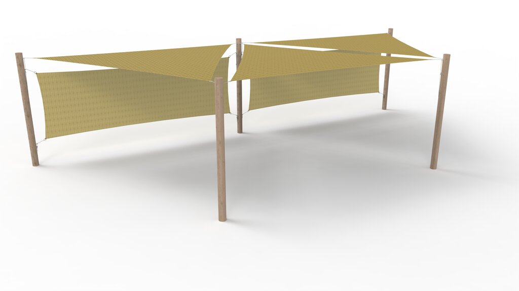 HDPE-Sonnensegel-System 3 Segel (4x4x4 m) + 5 Pfosten + 2 Windschutzwände