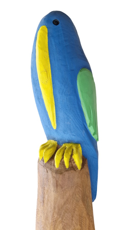 Pfostenkopf/Schnitzfigur Vogel blau -