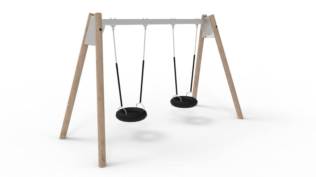 Stahlschaukel mit Robinienpfosten und 2 Reifensitzen