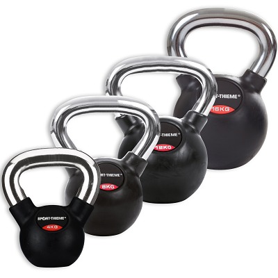 Sport-Thieme Kettlebell-Set „Gummiert mit glattem Chrom-Griff“