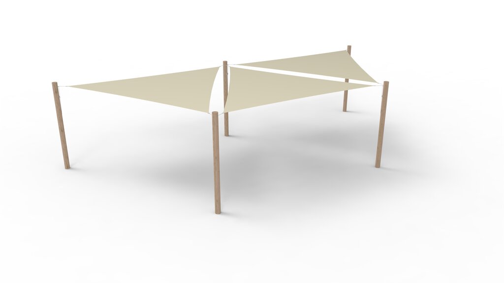 PE-Sonnensegel-System 3 Segel (4x4x4 m) + 5 Pfosten