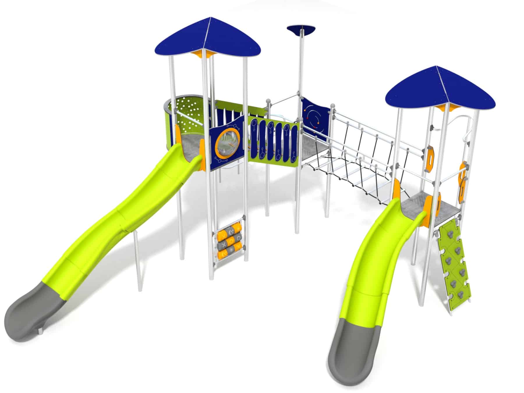 Dreispurenset mit Rutsche und Brücke für Spielplatz