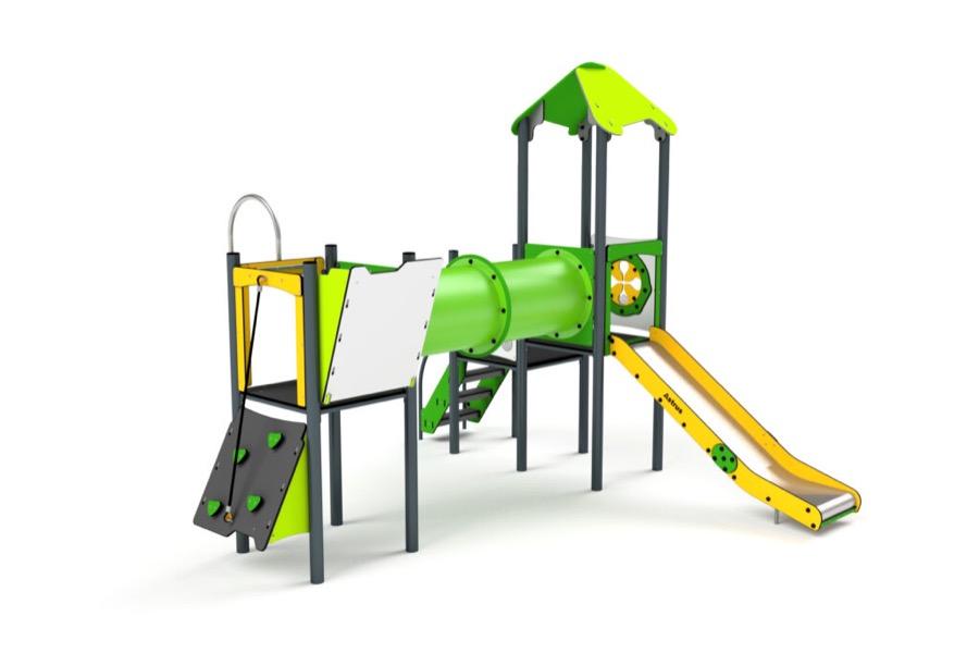 11041 Turm mit Tunnel, Rutsche, Kletterwand, Spielwand und Feuerwehrstange