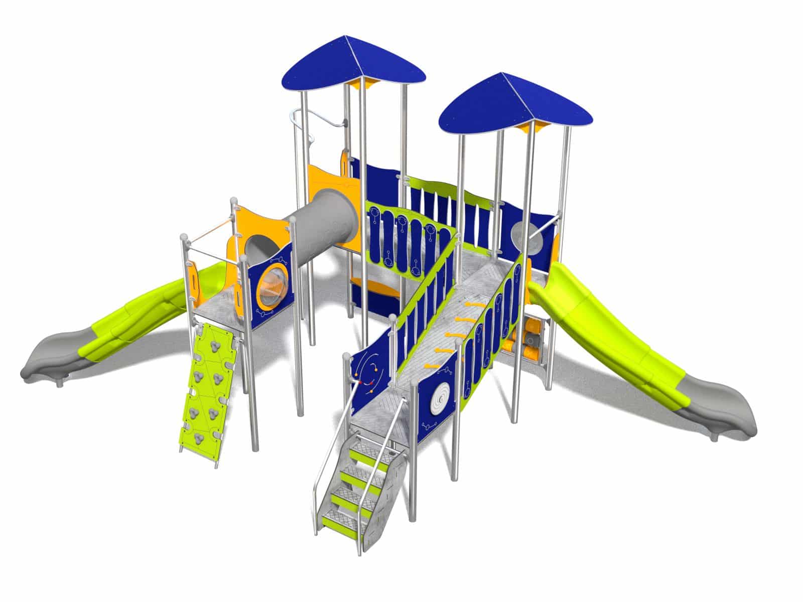 Vierspurenset mit Rutsche und Brücke für Spielplatz
