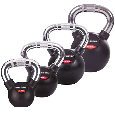 Sport-Thieme Kettlebell-Set „Gummiert mit Chrom-Griff“