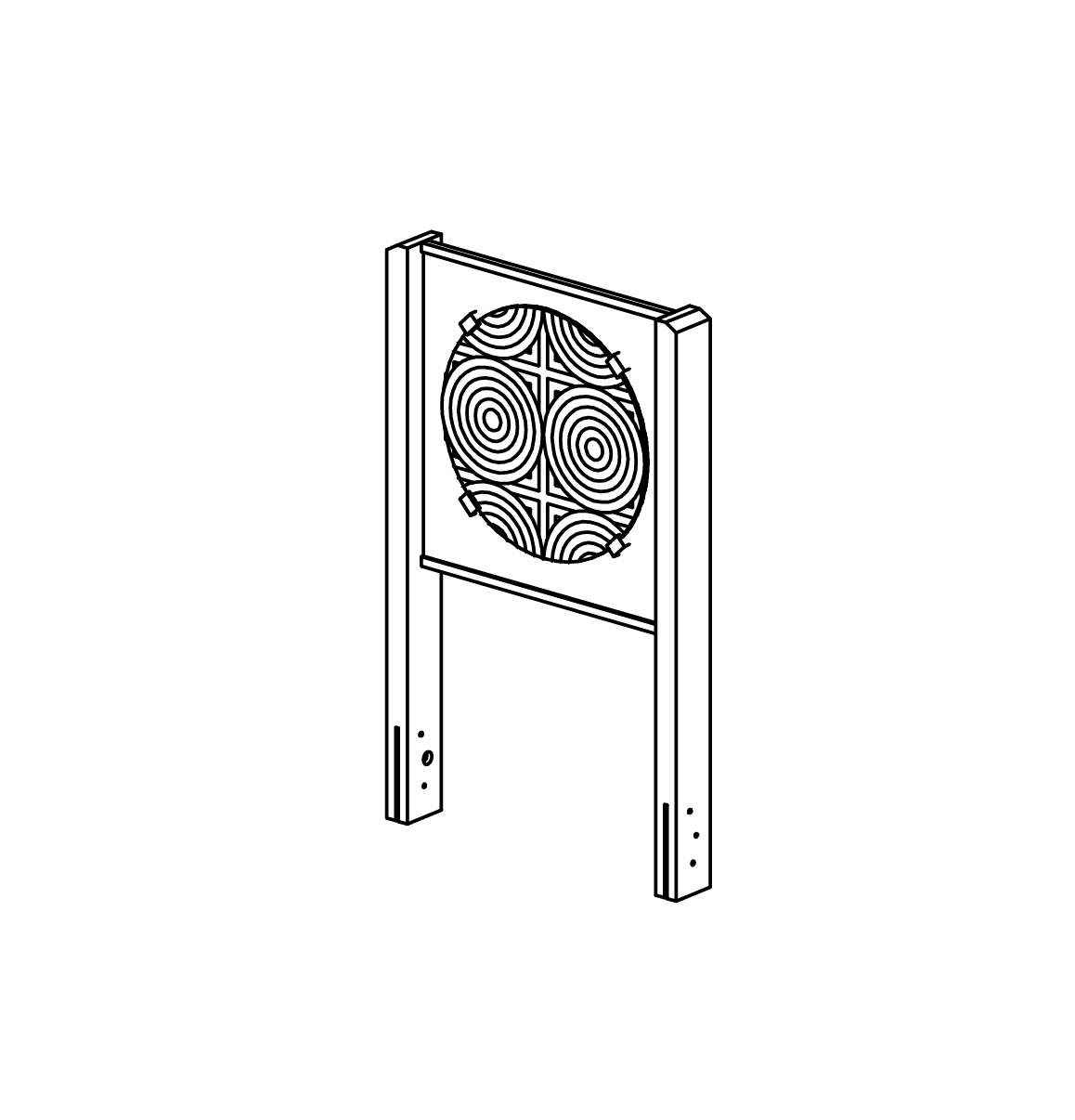 Moirétafel mit Standgestell aus Eichenkernholz