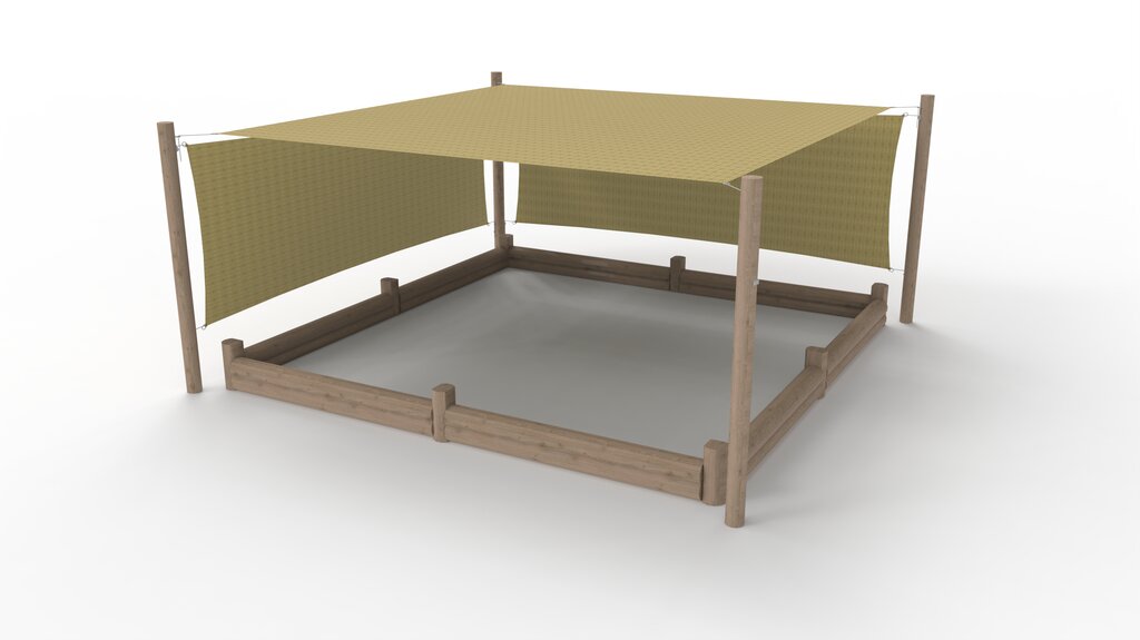 Überdachter Sandkasten mit 2 Windschutzwänden