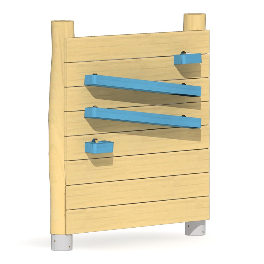 Holzwand mit Murmelbahn