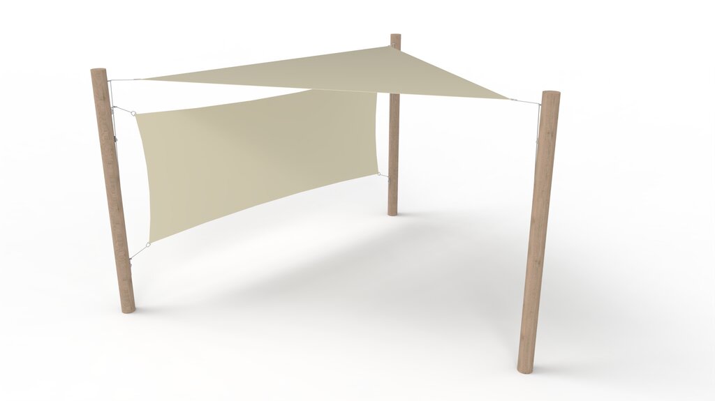 PE-Sonnensegel-System 1 Segel (3x3x3 m) + 3 Pfosten + 1 Windschutzwand