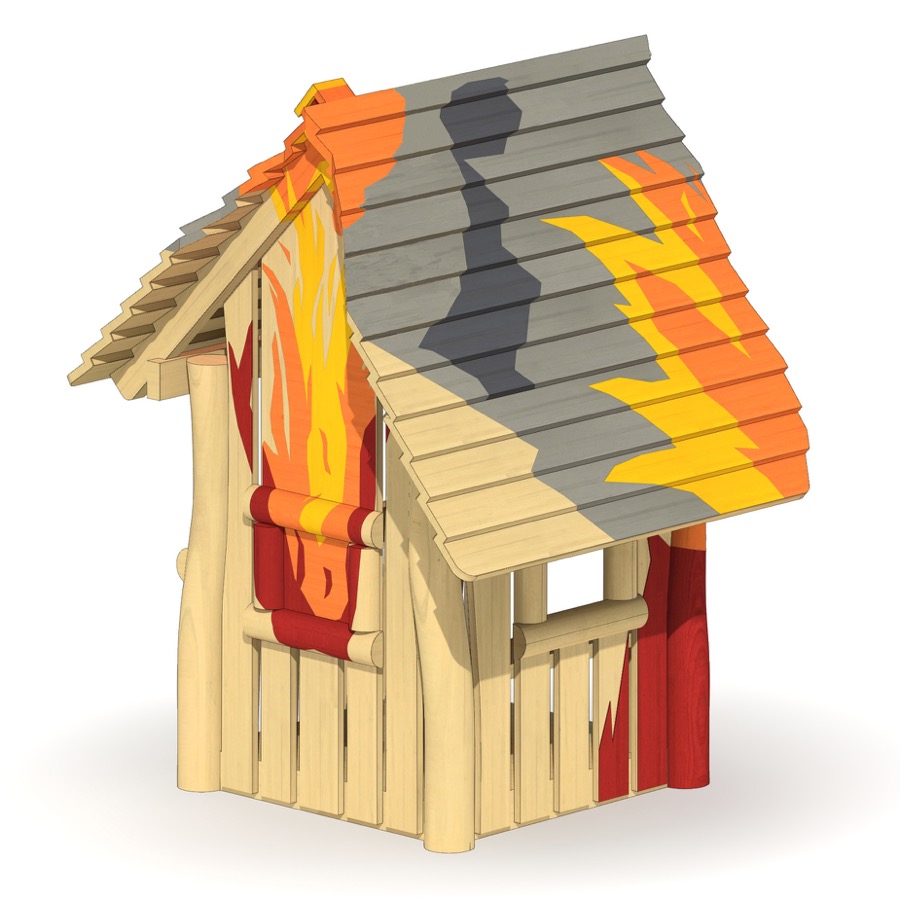 Spielhaus in Flammen mit Boden