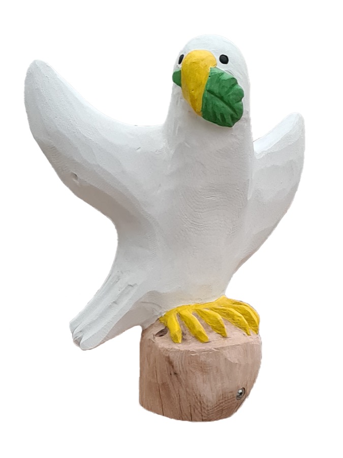Pfostenkopf/Schnitzfigur Friedenstaube -