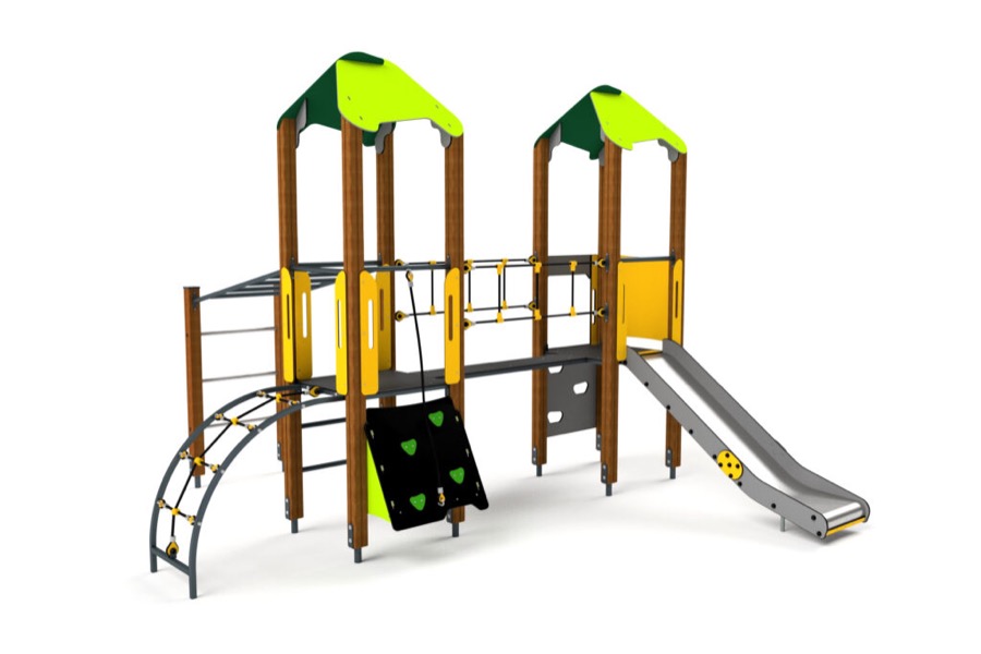10021 Doppelturmanlage mit Hangelstrecke, Brücke, kleiner Kletterwand und Rutschbahn