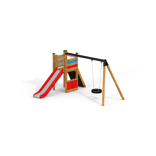 Einzel Rutsche mit Spielturm und Reifenschaukel