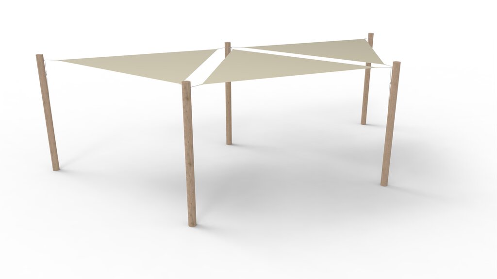 PE-Sonnensegel-System 3 Segel (3x3x3 m) + 5 Pfosten