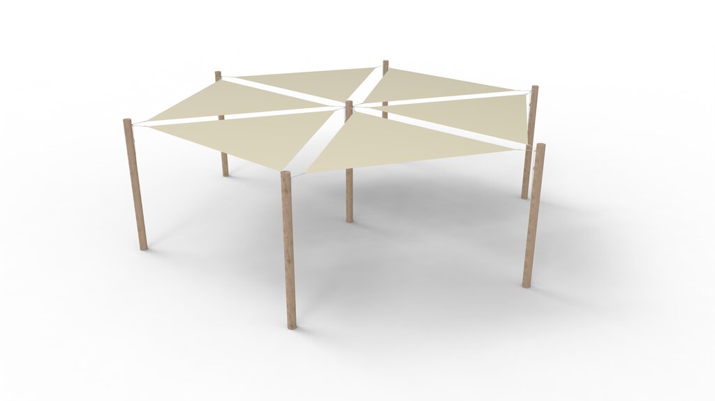 PE-Sonnensegel-System 6 Segel (3x3x3 m) + 7 Pfosten