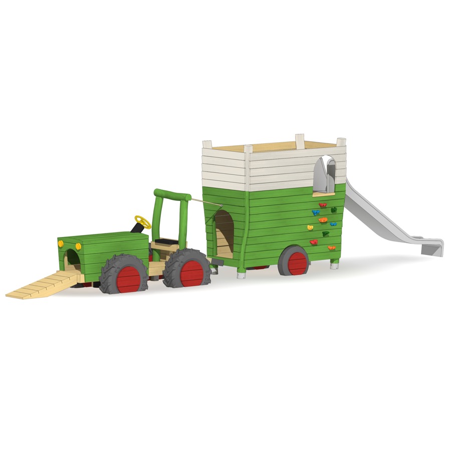 Kleiner Traktor mit Lesewagen