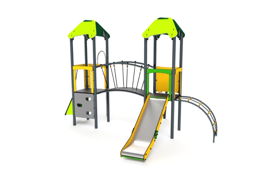 11019 Doppelturm  mit Brücke Rutsche Kletterwand und Feuerwehrstange