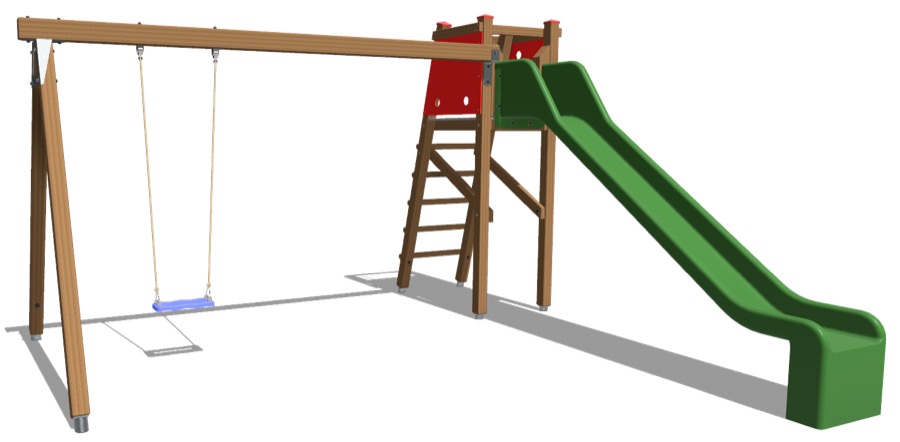 Rutschbahn mit Aufstieg und Einfachschaukelanbau Podesthöhe 140 cm