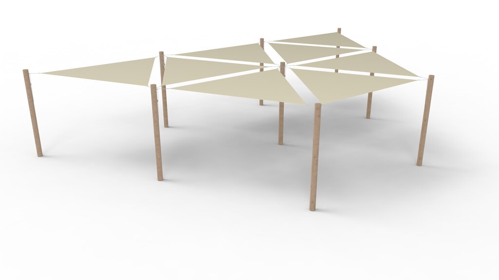 PE-Sonnensegel-System 8 Segel (3x3x3 m) + 9 Pfosten