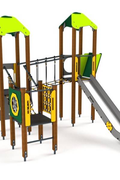 10046 Doppelturm mit rutsche Kletterwand und Balancierweg