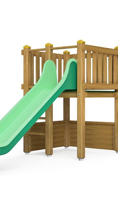 Spielturm-Kombination Kantholz, Podesthöhe 120 cm, Rutsche