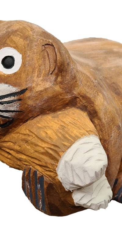 Pfostenkopf/Schnitzfigur Biber mit Holz -