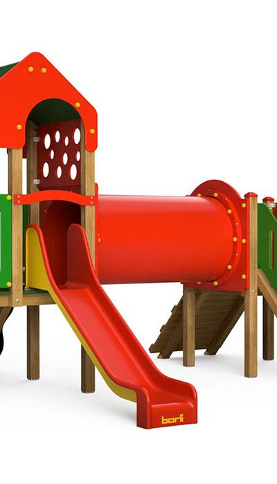 Spielturm-Kombination Crea-Play, Podesthöhen 90 cm, Satteldach, Rutsche