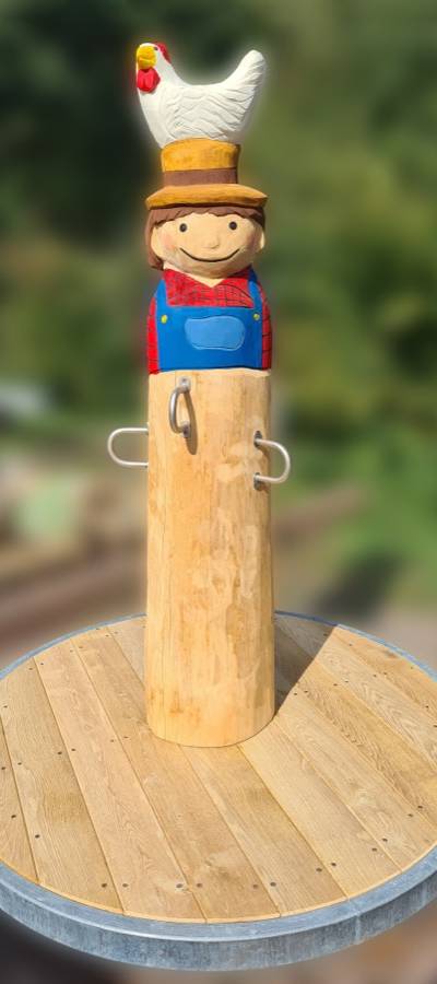 Stehkreisel groß Ø150cm mit Motivkopf Bauer mit Huhn -