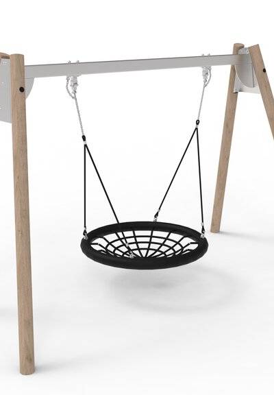 Stahlschaukel mit Robinienpfosten und Vogelnest