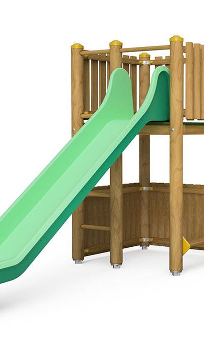 Spielturm-Kombination Rundholz, Podesthöhe 150 cm, Rutsche