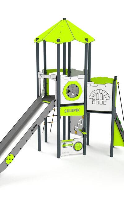 11089 Turm mit Kletterwand, Kletterrutsche, Spielwand und Rutsche