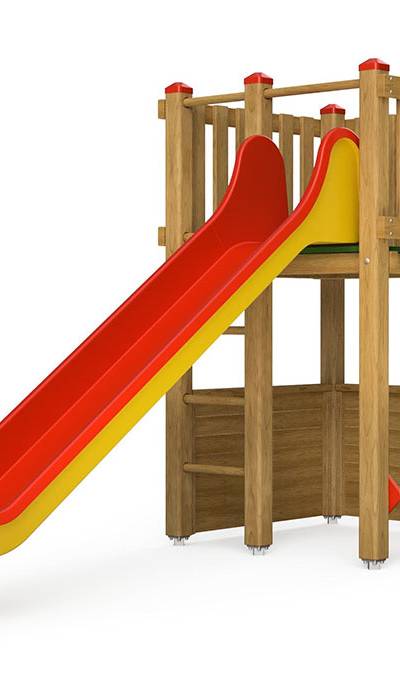 Spielturm-Kombination Kantholz, Podesthöhe 150 cm, Rutsche