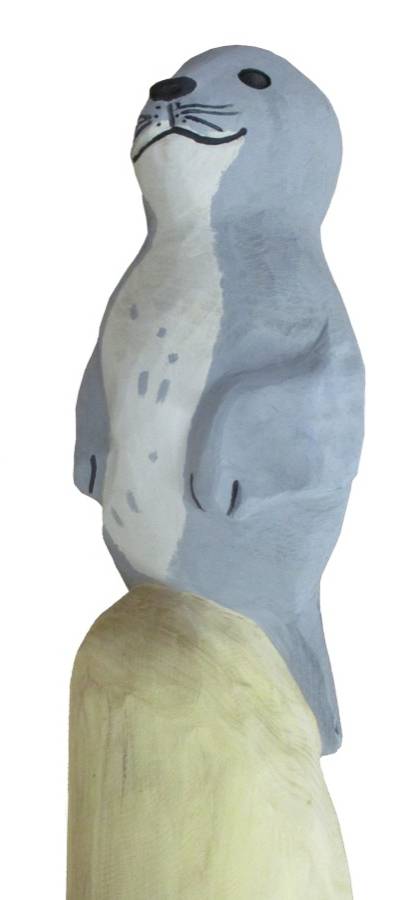 Pfostenkopf/Schnitzfigur Robbe -