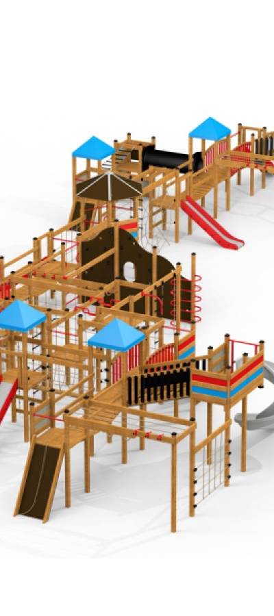 Gigantic Spielplatz mit Spieltürme, Kletterwand, Tunnel und Rutschen